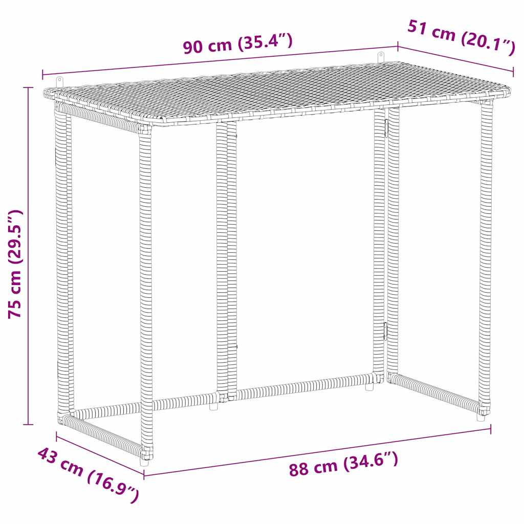 Hopfällbart trädgårdsbord svart 90x51x75 cm konstrotting