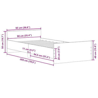 Sängram utan madrass hantverksmässig ek 90x200cm