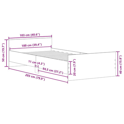 Sängram utan madrass gammalt trä 100x200cm konstruerat trä