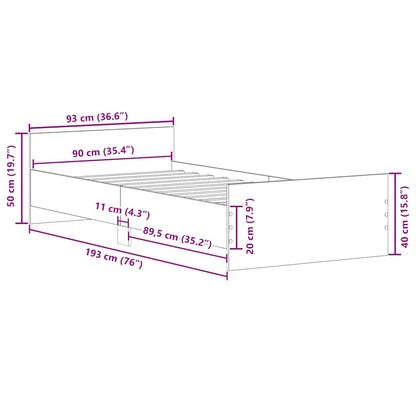 Sängram utan madrass gammalt trä 90x190cm konstruerat trä