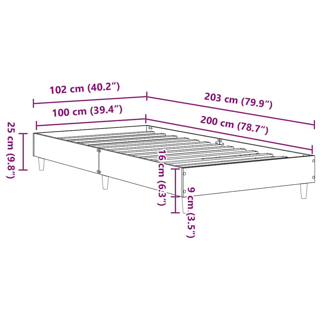 Sängram utan madrass vit 100x200 cm konstruerat trä