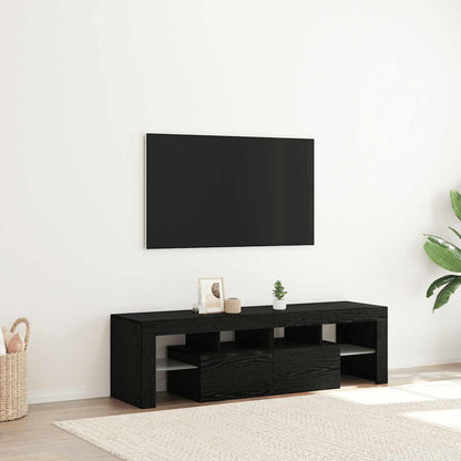 TV-bänk med LED-lampor svart ek 140x36,5x40 cm konstruerat trä