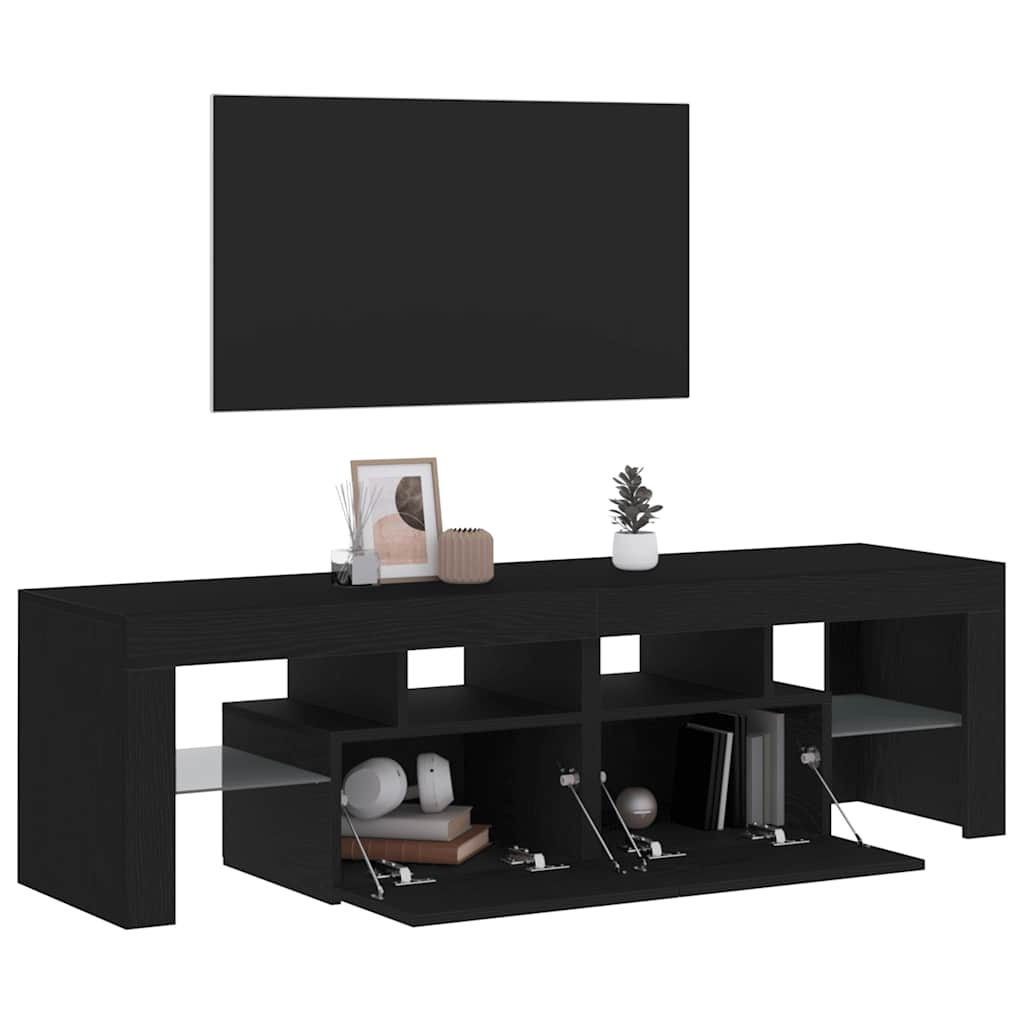 TV-bänk med LED-lampor svart ek 140x36,5x40 cm konstruerat trä