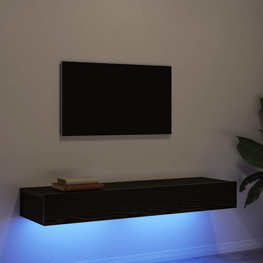 TV-skåp med LED-lampor 2 st svart ek 60x35x15,5 cm