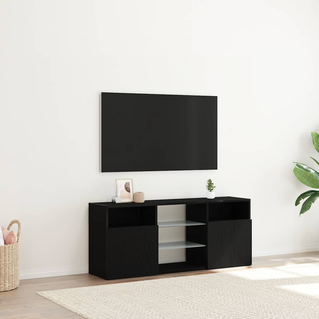 TV-bänk med LED-lampor svart ek 120x30x50 cm konstruerat trä