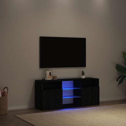 TV-bänk med LED-lampor svart ek 120x30x50 cm konstruerat trä