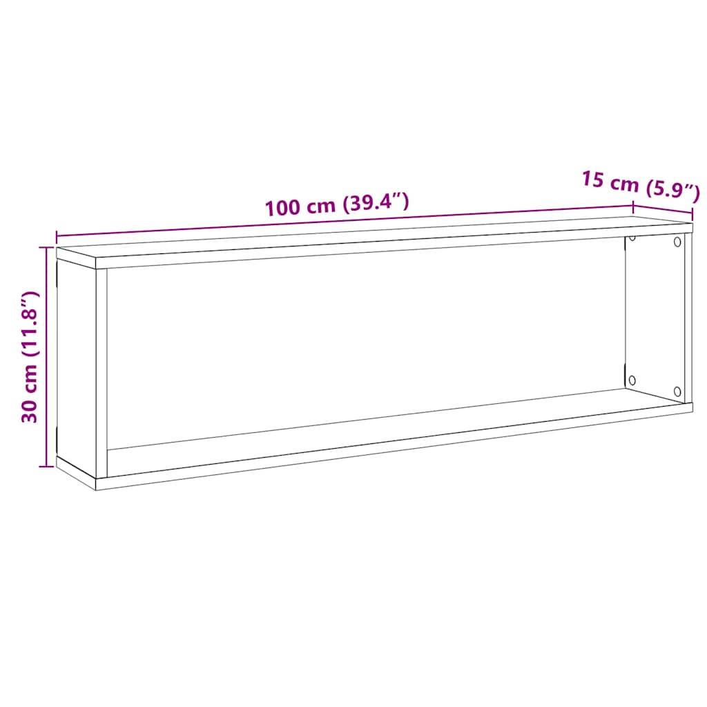 Väggkubhyllor 4 st svart ek 100x15x30 cm konstruerat trä