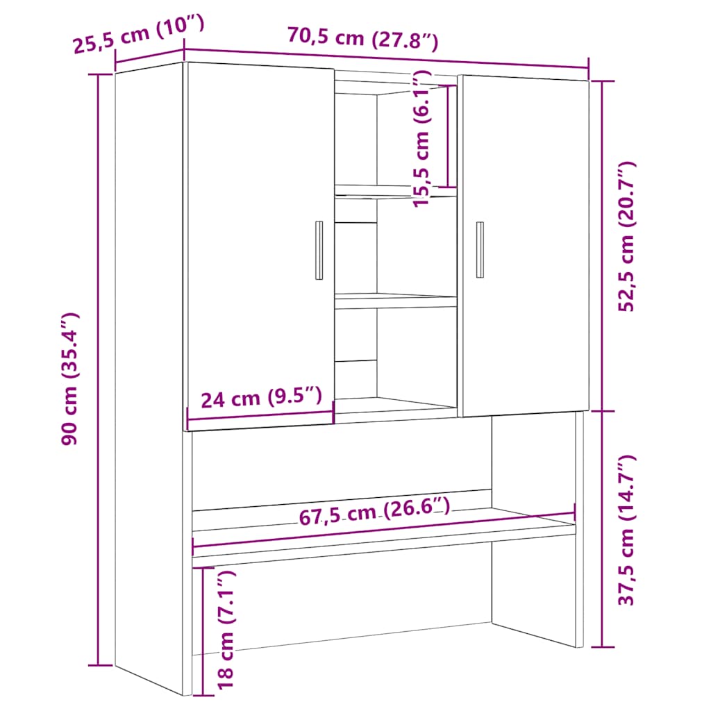 Tvättmaskinsskåp svart ek 70,5x25,5x90 cm