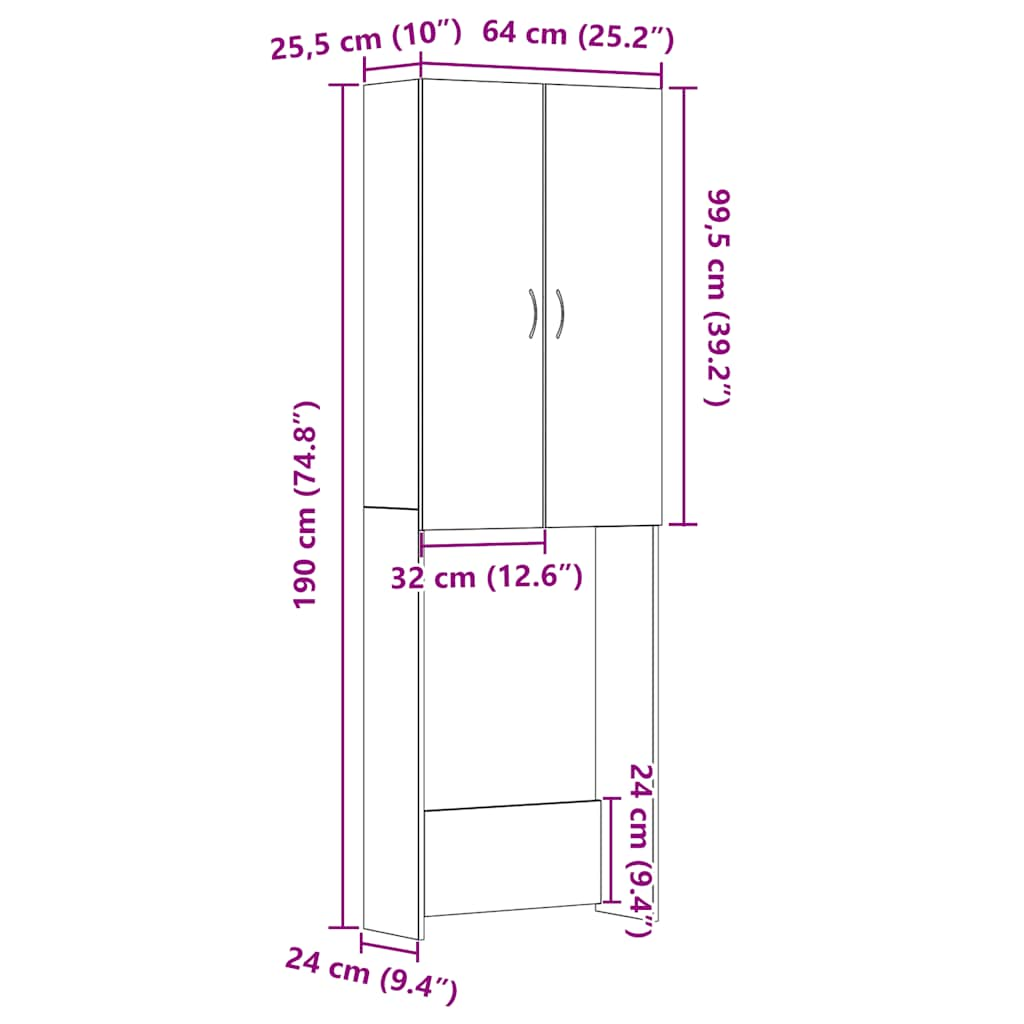 Tvättmaskinsskåp svart ek 64x25,5x190 cm