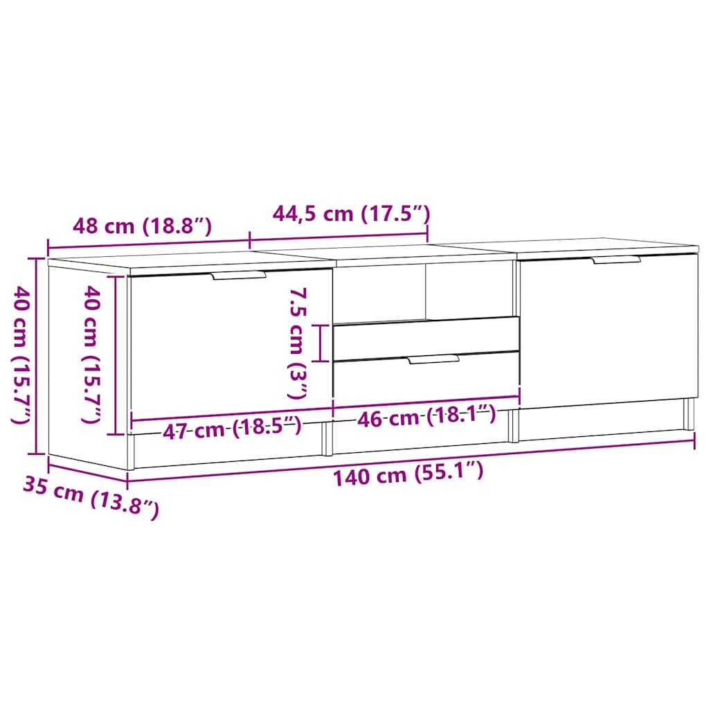 TV-skåp med låda 140 x 35 x 40 cm Konstruerat trä