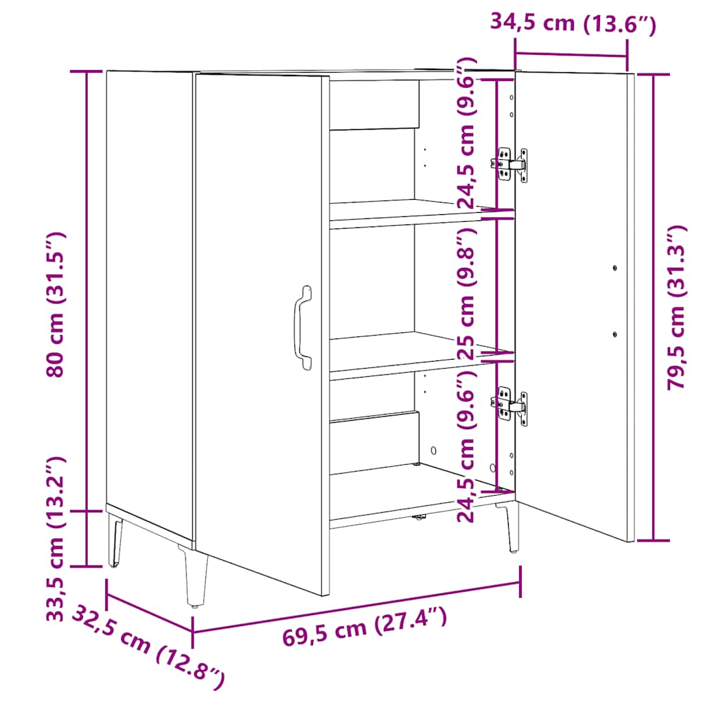 Skänk svart ek 69,5x34x90 cm konstruerat trä