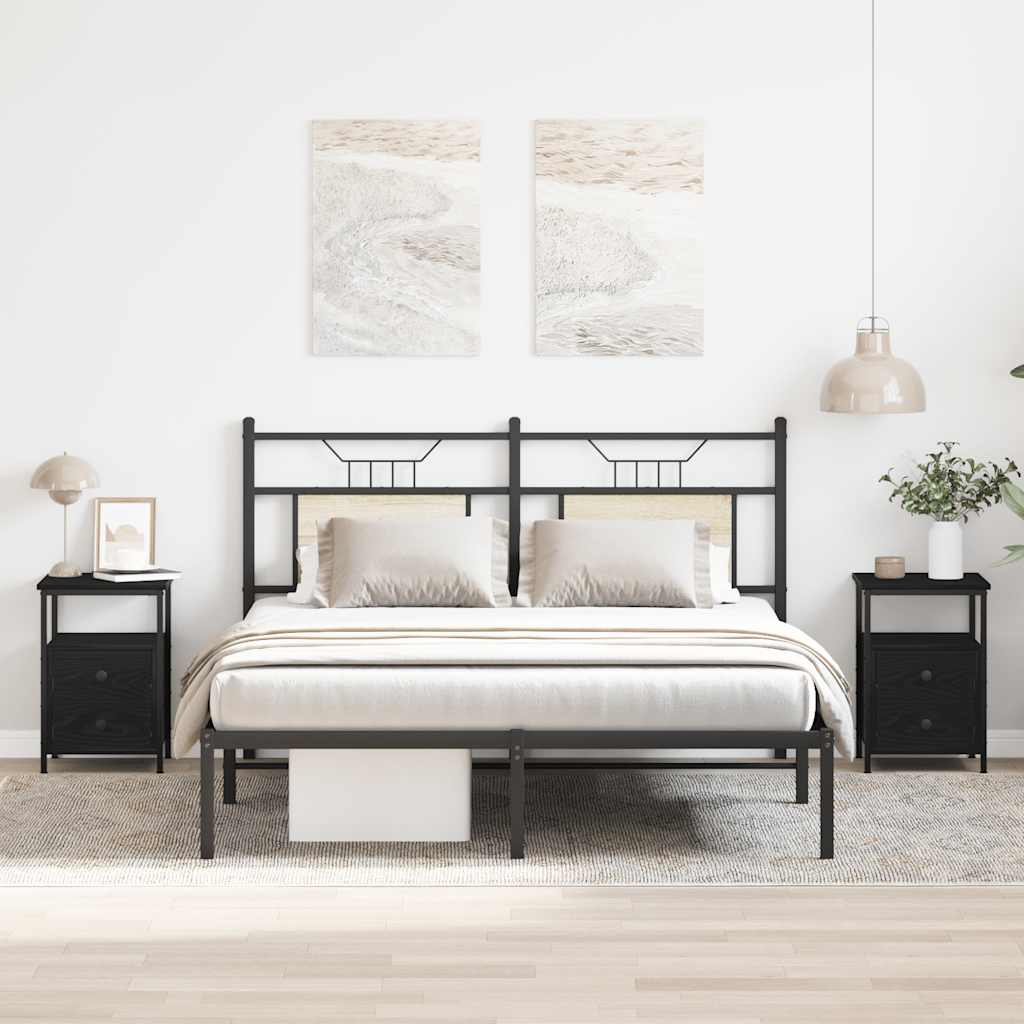 Sängbord 2 st svart ek 34x35,5x50 cm parkett