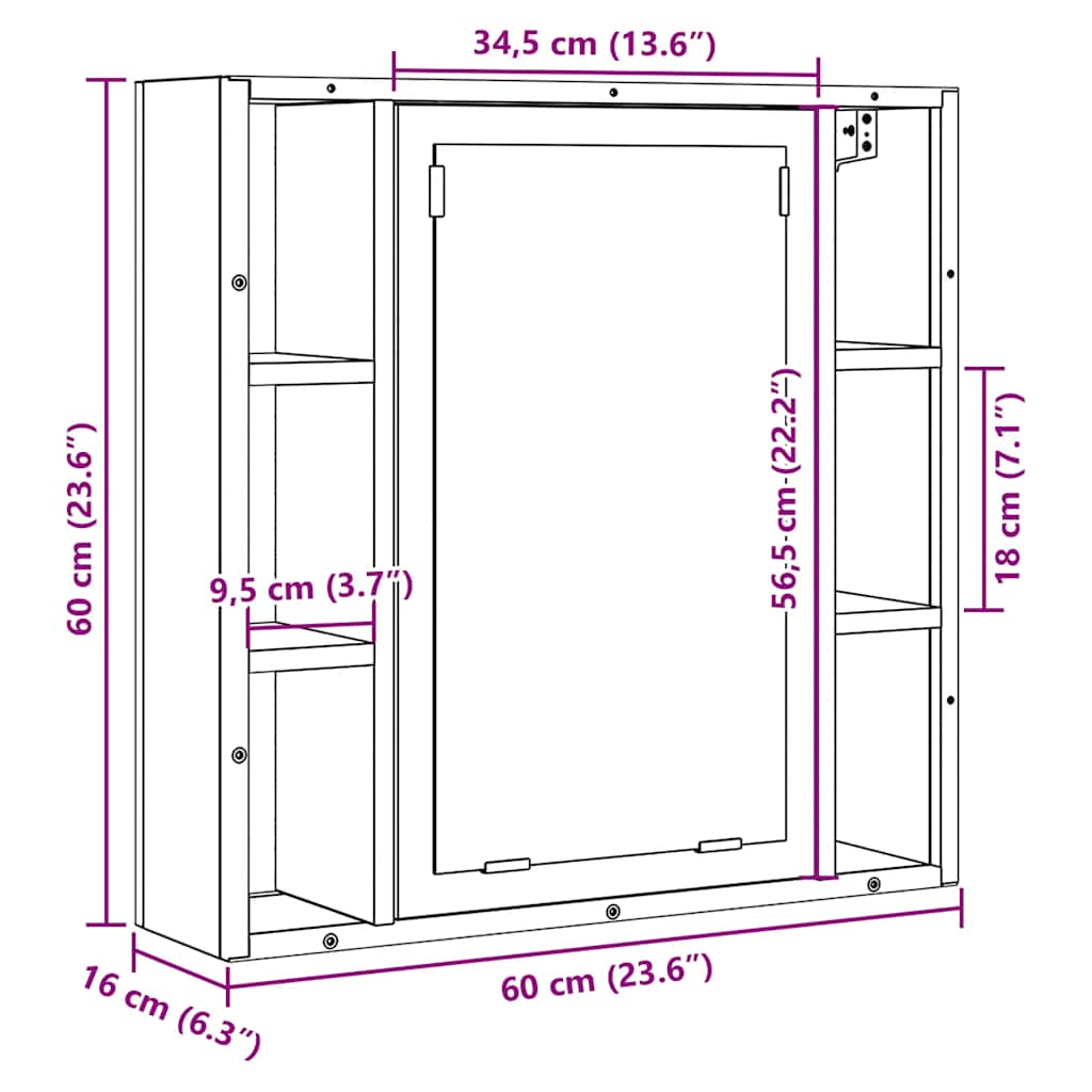 Spegelskåp för badrum åldrat trä 60x16x60 cm konstruerat trä