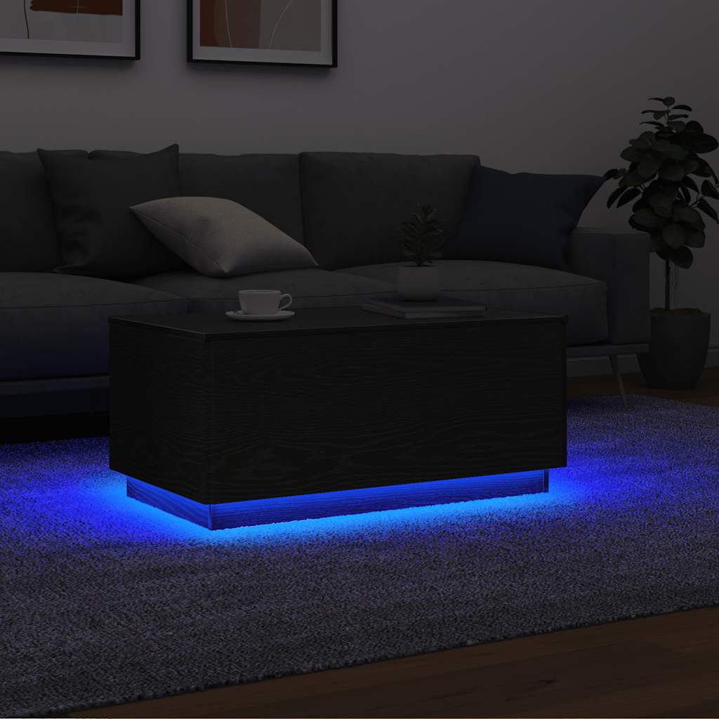 Soffbord med LED svart ek 90x49x40 cm