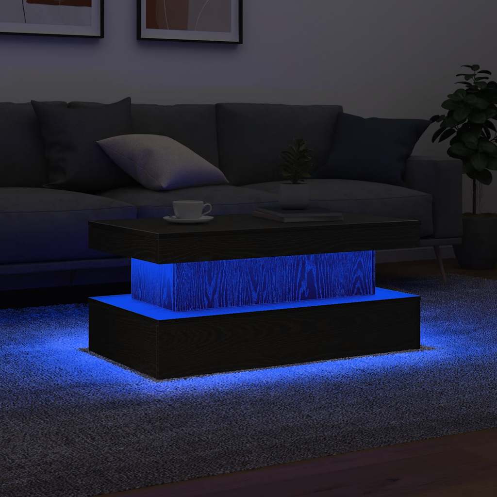 Soffbord med LED svart ek 90x50x40 cm