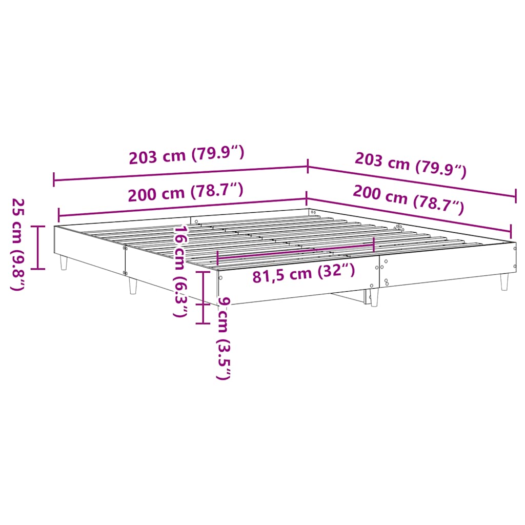 Sängram utan madrass svart 200x200 cm konstruerat trä