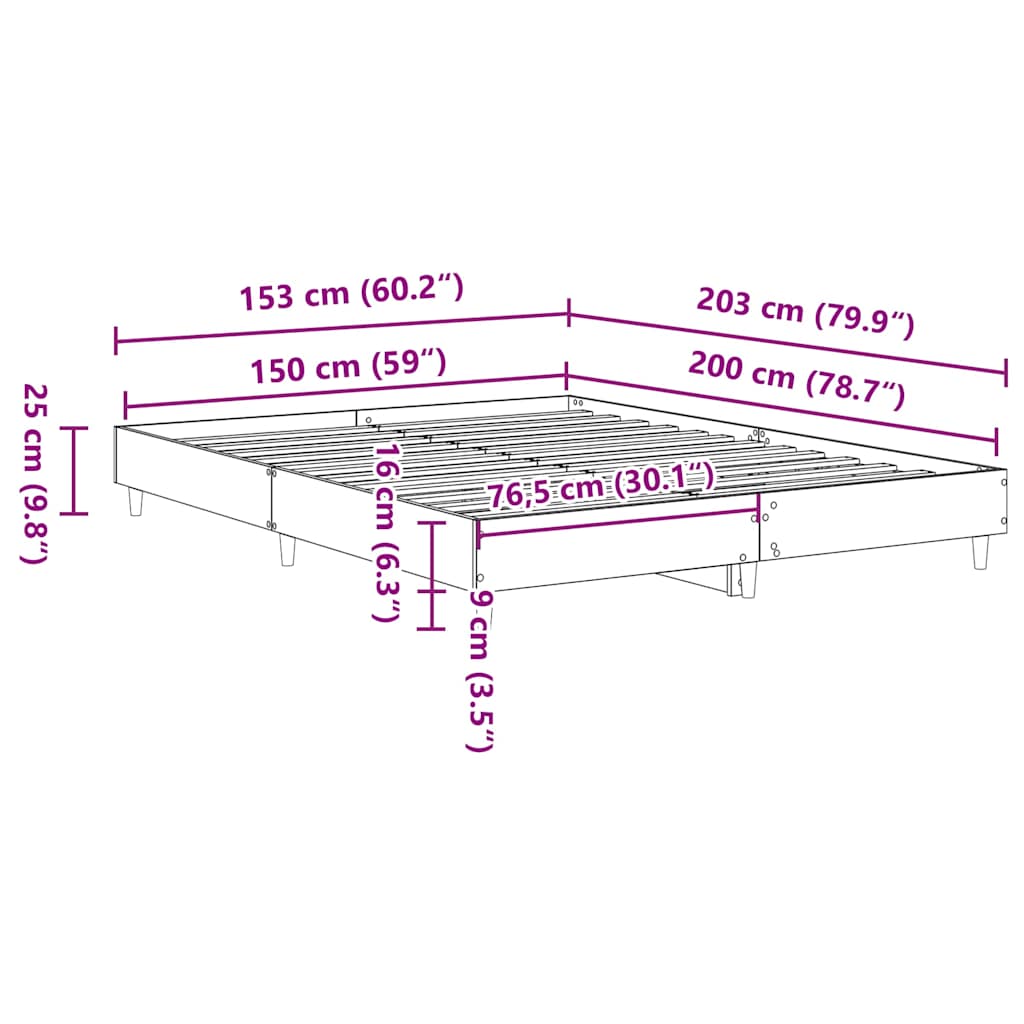 Sängram utan madrass vit 150x200 cm konstruerat trä