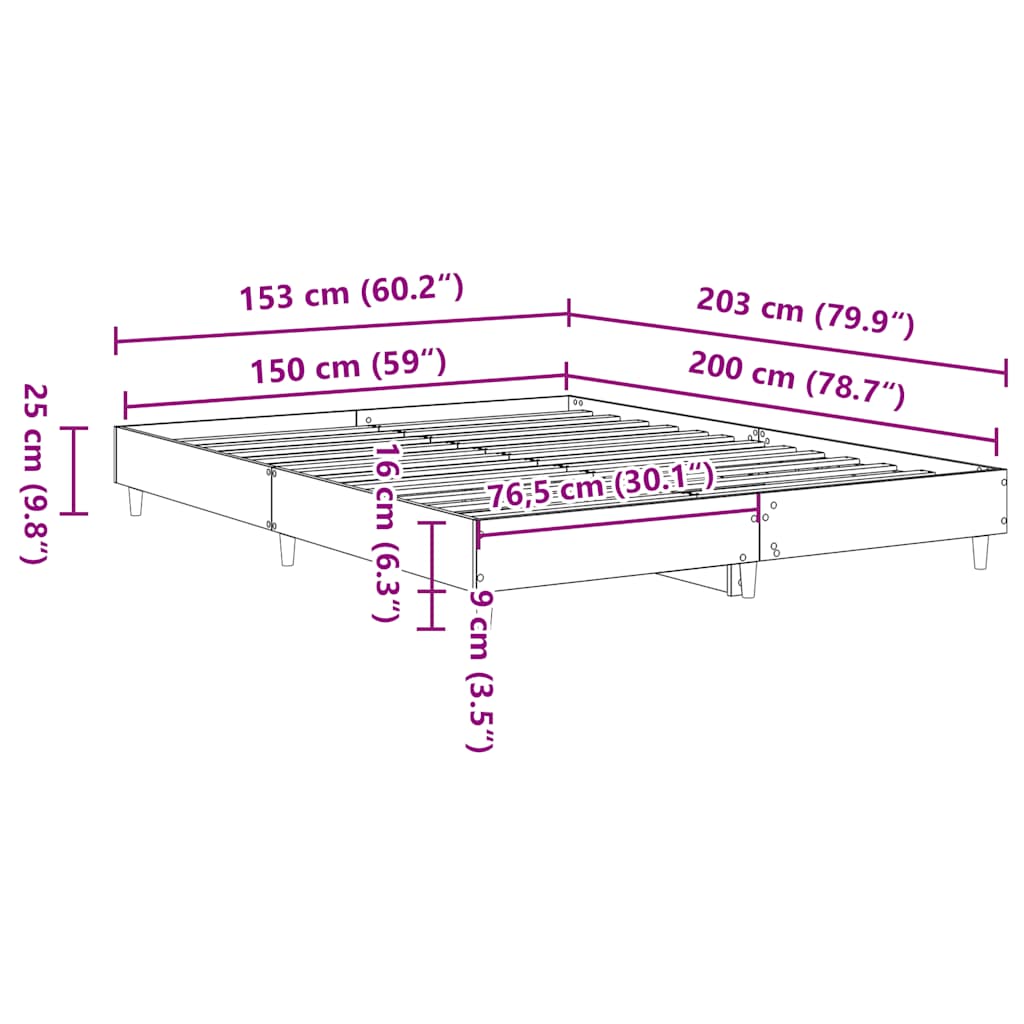 Sängram utan madrass svart 150x200 cm konstruerat trä