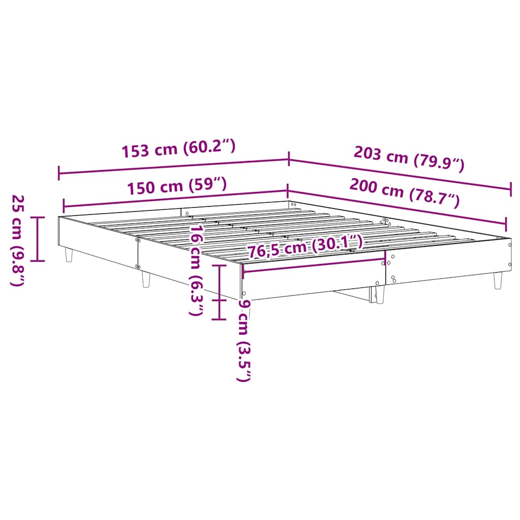 Sängram utan madrass rökt ek 150x200 cm konstruerat trä