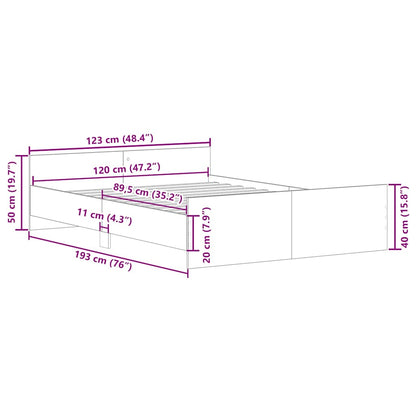 Sängram utan madrass hantverksmässig ek 120x190cm