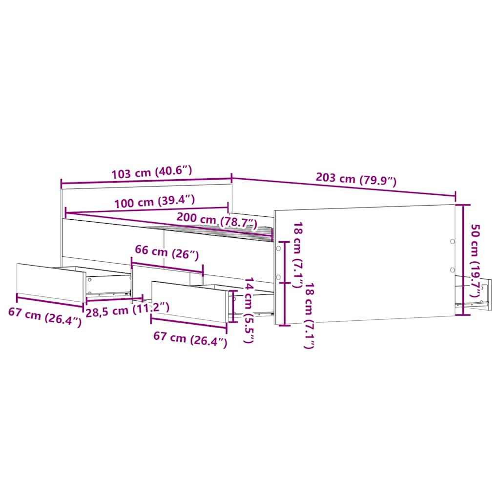 Sängram utan madrass gammalt trä 100x200cm konstruerat trä