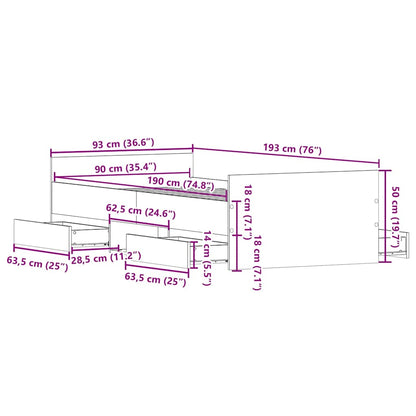 Sängram utan madrass gammalt trä 90x190cm konstruerat trä