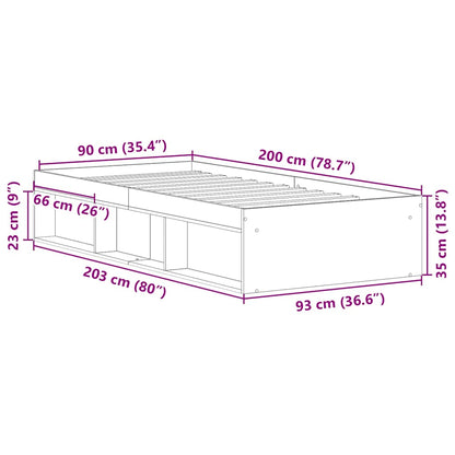 Sängram utan madrass gammalt trä 90x200cm konstruerat trä