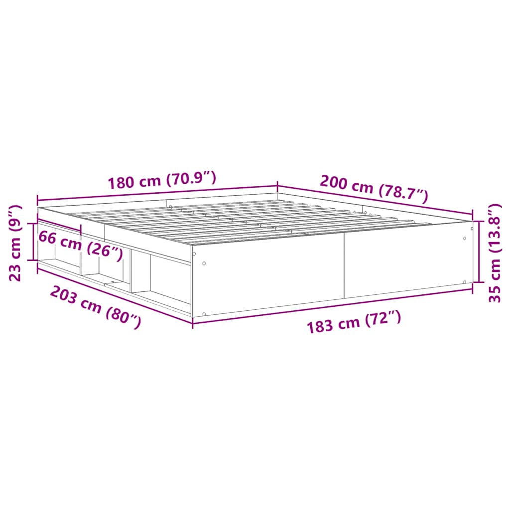 Sängram utan madrass hantverksmässig ek 180x200cm