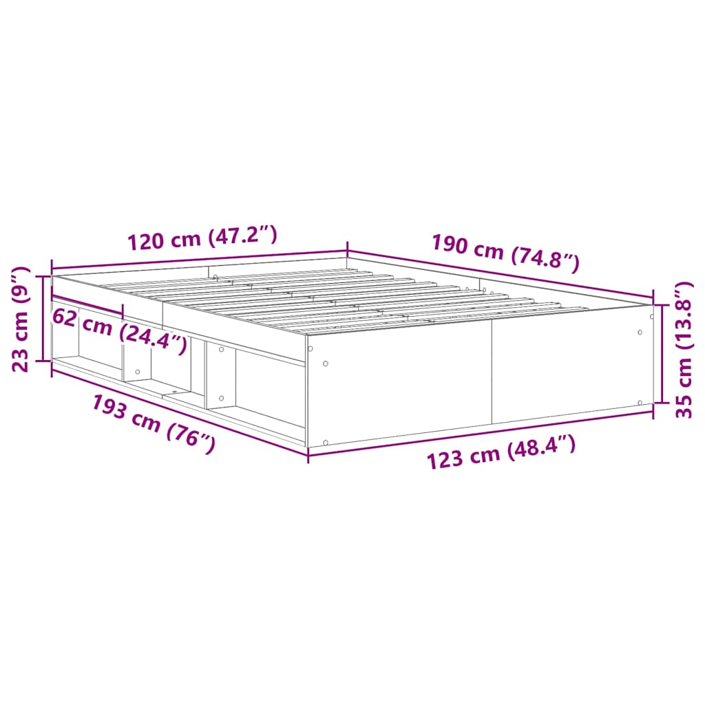 Sängram utan madrass hantverksmässig ek 120x190cm