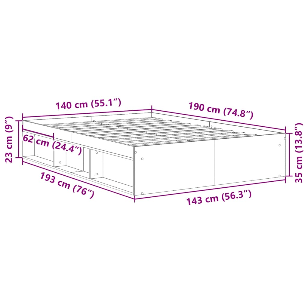 Sängram utan madrass hantverksmässig ek 140x190cm