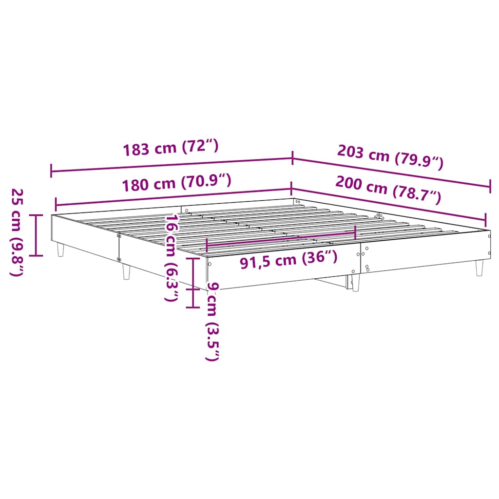 Sängram utan madrass vit 180x200cm konstruerat trä