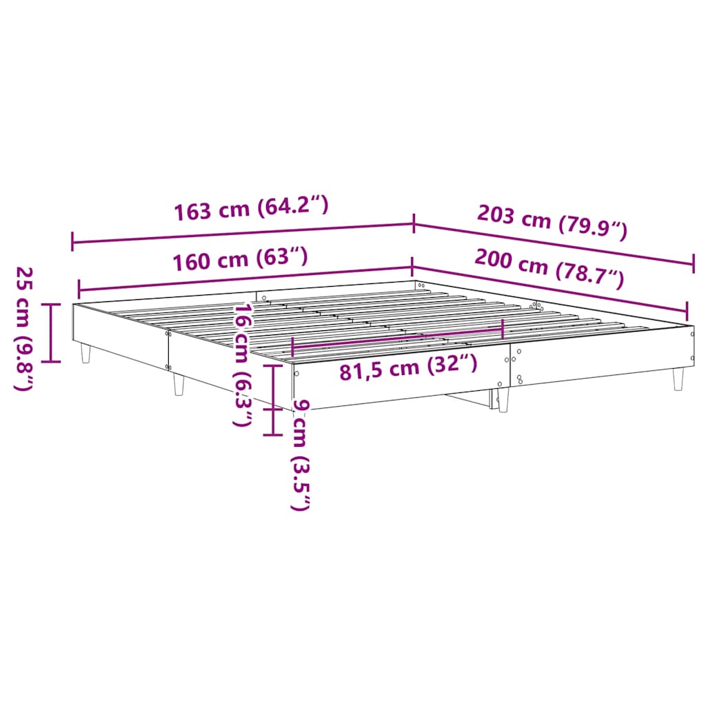 Sängram utan madrass vit 160x200cm konstruerat trä