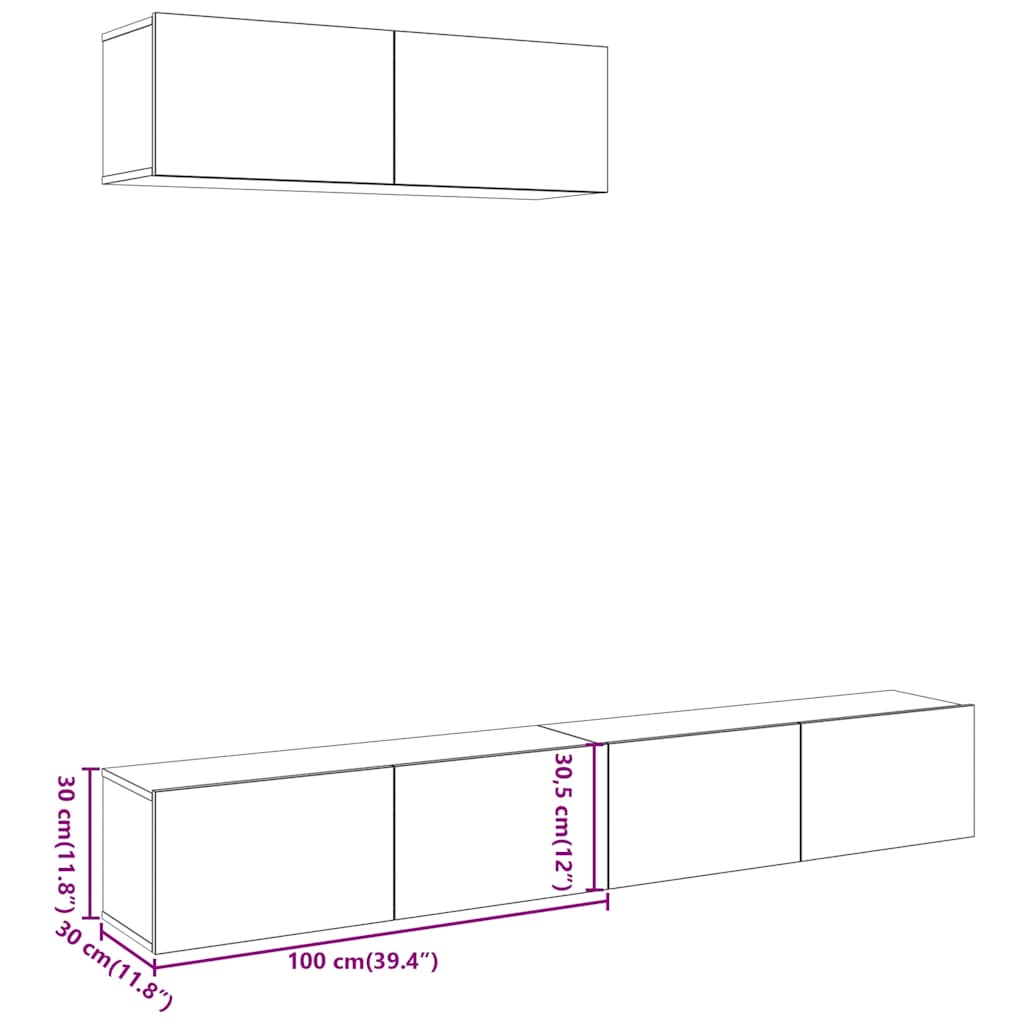 Väggmonterade TV-skåp 3 st 100x30x30 cm konstruerat trä