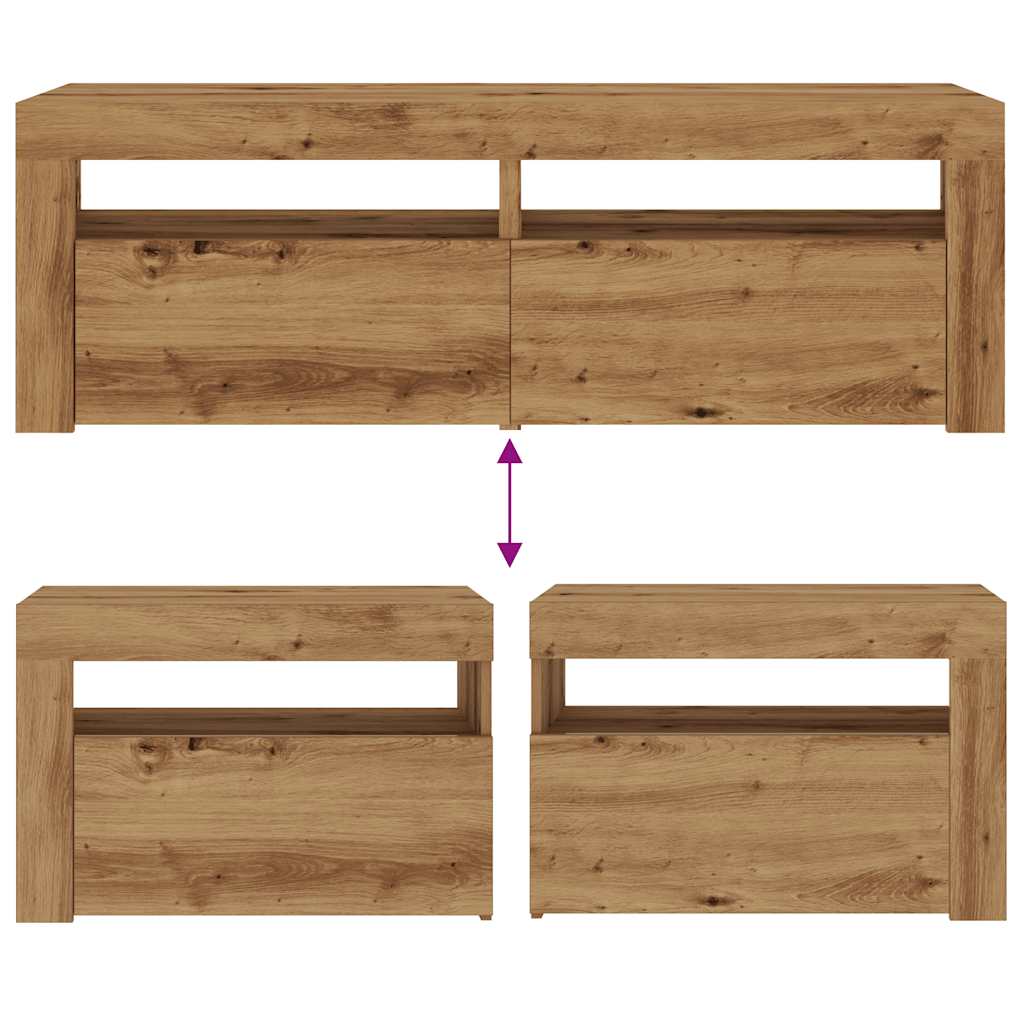 Sängbord 2 st med LED-belysning artisan ek 60x35x40 cm