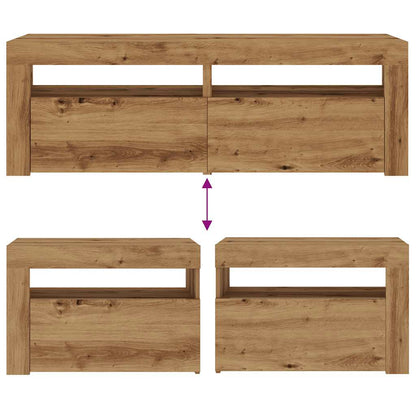 Sängbord 2 st med LED-belysning artisan ek 60x35x40 cm