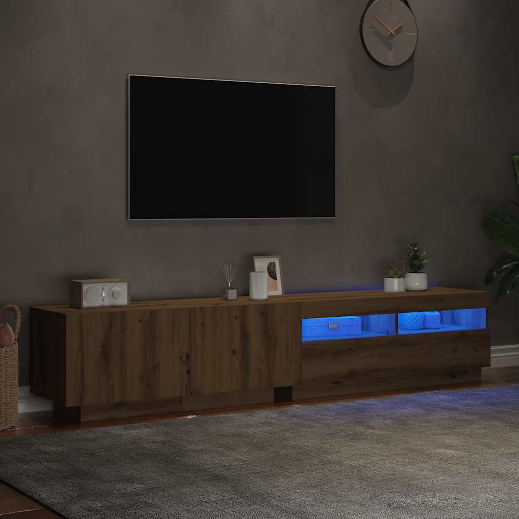 TV-bänk med LED-lampor artisan ek 200x35x40 cm konstruerat trä