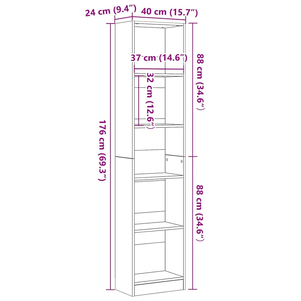 Bokhylla svart ek 40x24x176 cm konstruerat trä