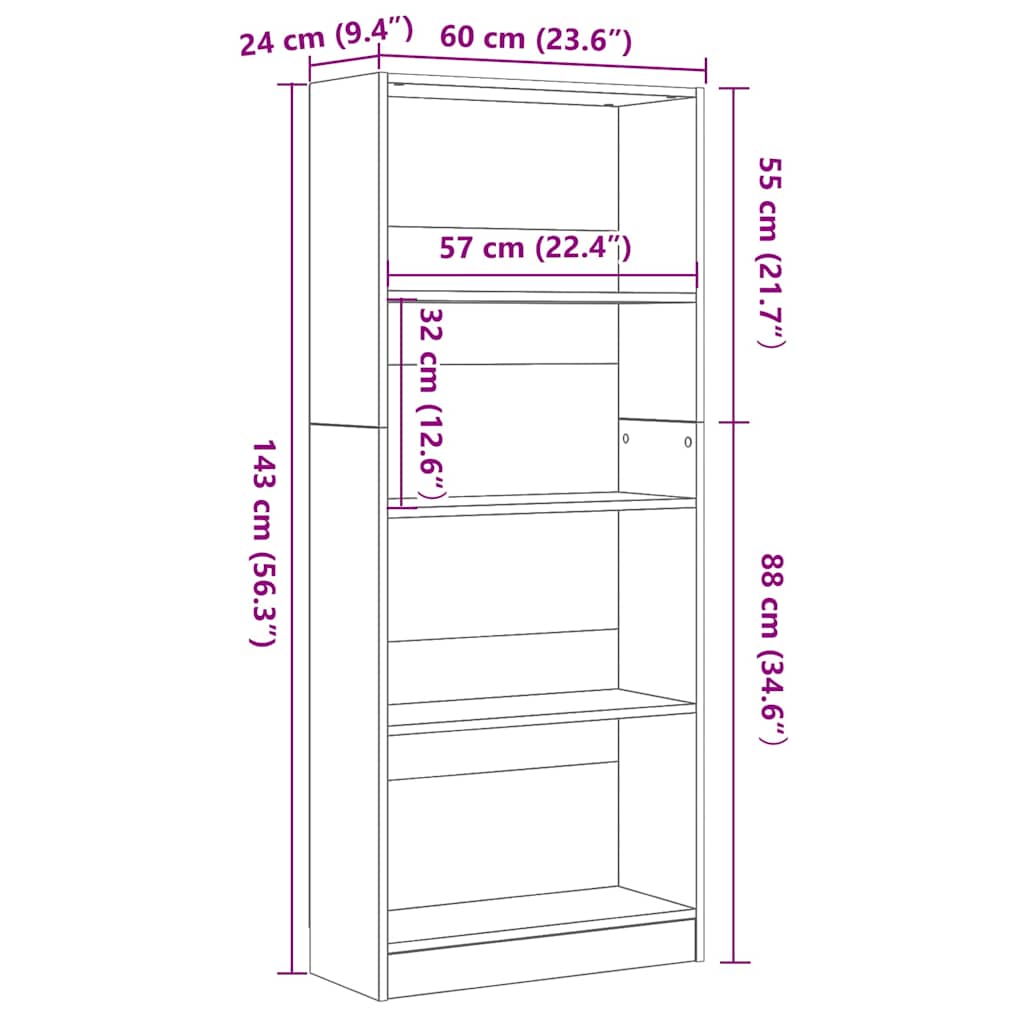 Hyllsystem Svart Ek 60 x 24 x 143 cm Konstruerat trä