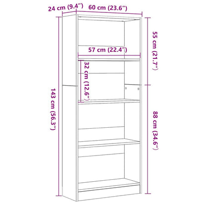 Hyllsystem Svart Ek 60 x 24 x 143 cm Konstruerat trä