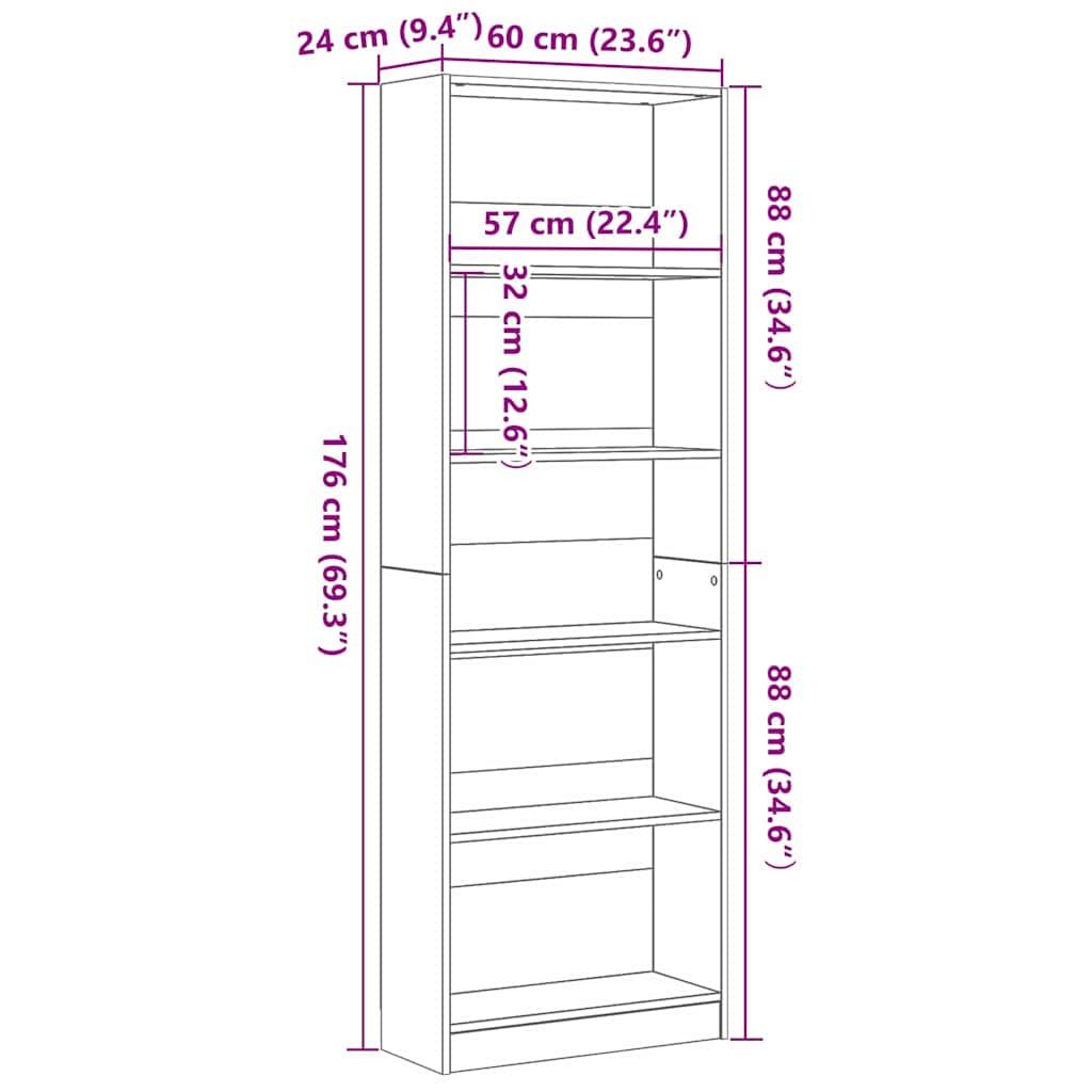 Hyllsystem Svart Ek 60 x 24 x 176 cm Konstruerat trä