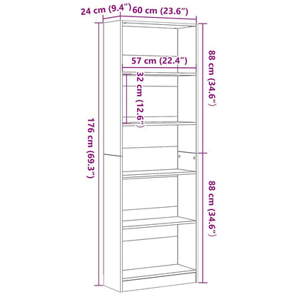 Hyllsystem Svart Ek 60 x 24 x 176 cm Konstruerat trä