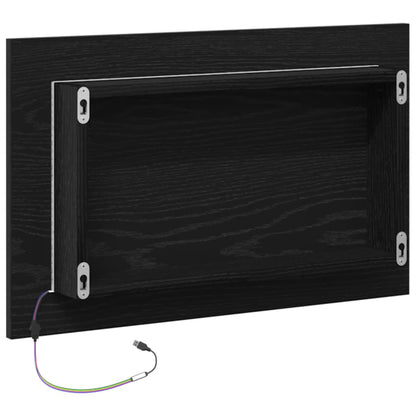 Badrumsspegel med LED-lampor svart ek 60x8,5x37 cm