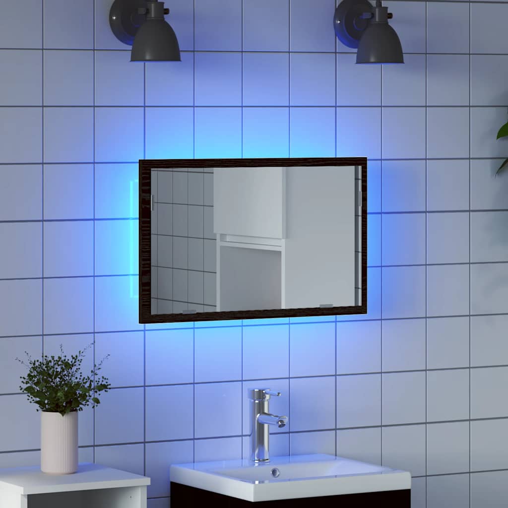 Badrumsspegel med LED-lampor svart ek 60x8,5x37 cm