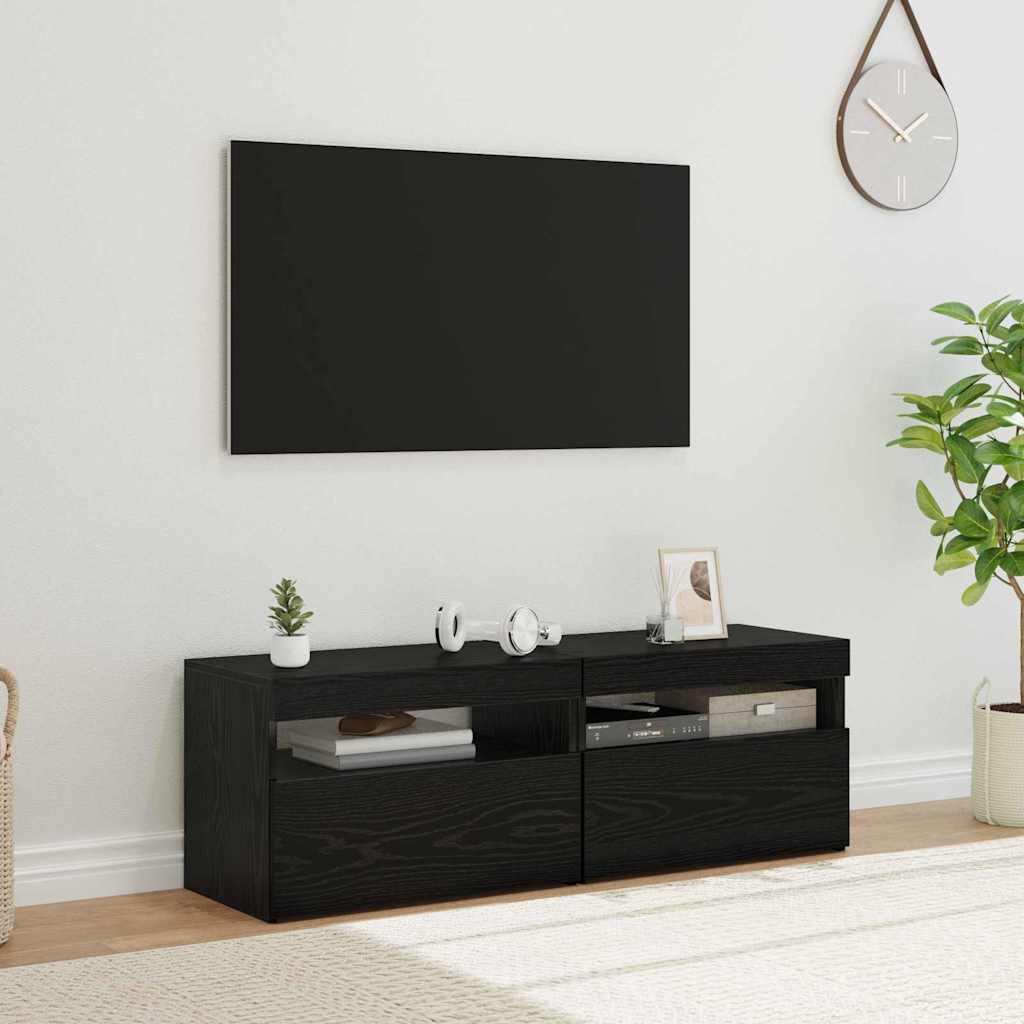 TV-skåp 2 pcs Svart Ek 60 x 35 x 40 cm Konstruerat trä