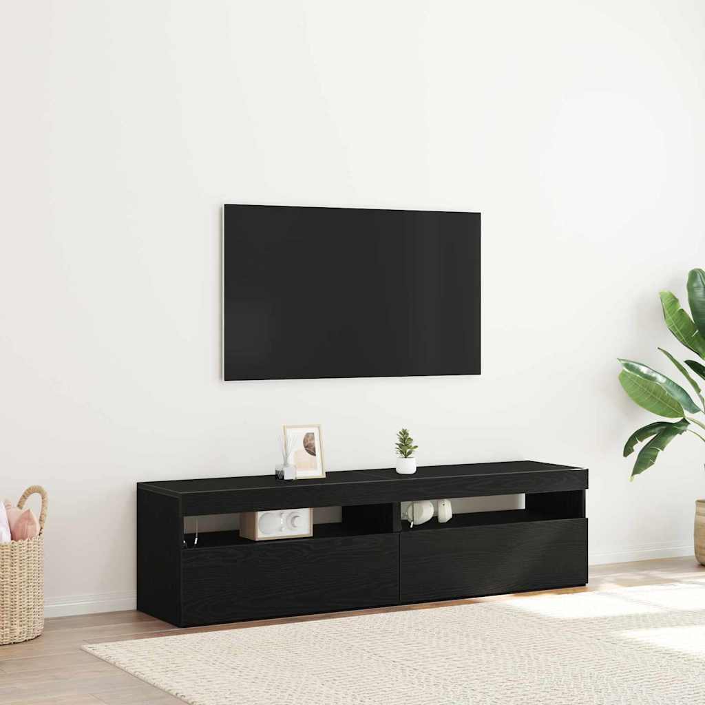 TV-skåp 2 pcs Svart Ek 75 x 35 x 40 cm Konstruerat trä