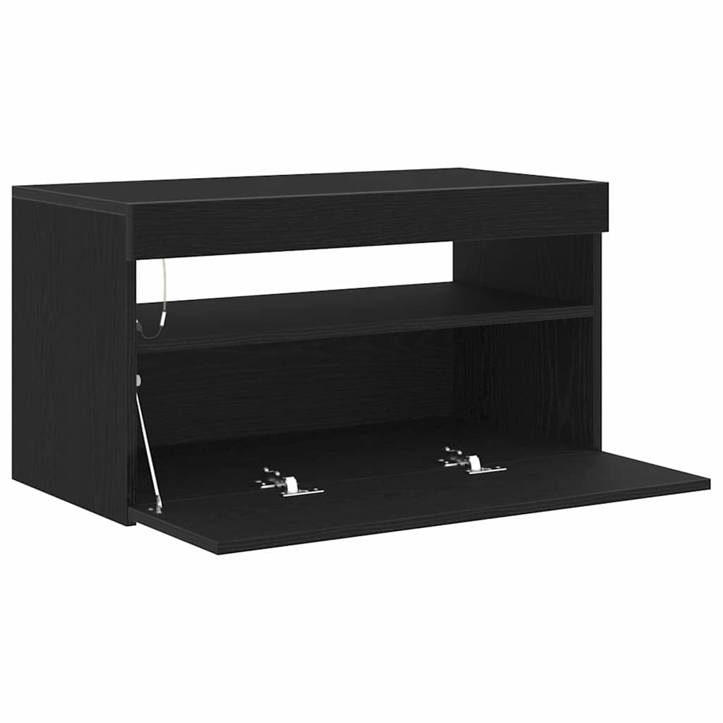 TV-skåp 2 pcs Svart Ek 75 x 35 x 40 cm Konstruerat trä