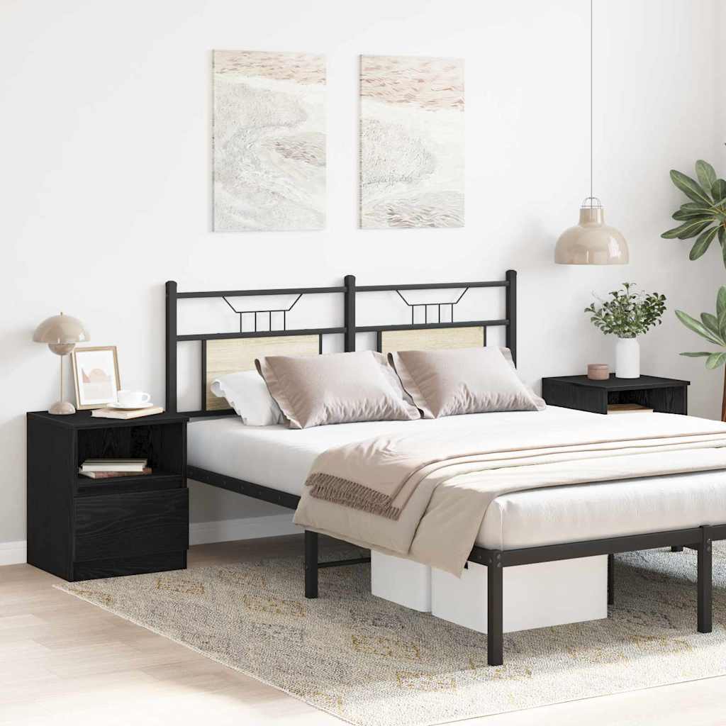 Nattduksbord 2 pcs Svart Ek 40 x 40 x 50 cm Konstruerat trä