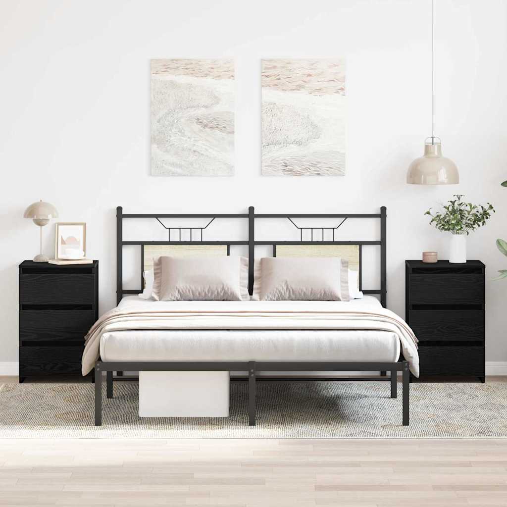 Nattduksbord 2 pcs Svart Ek 40 x 35 x 62,5 cm Konstruerat trä