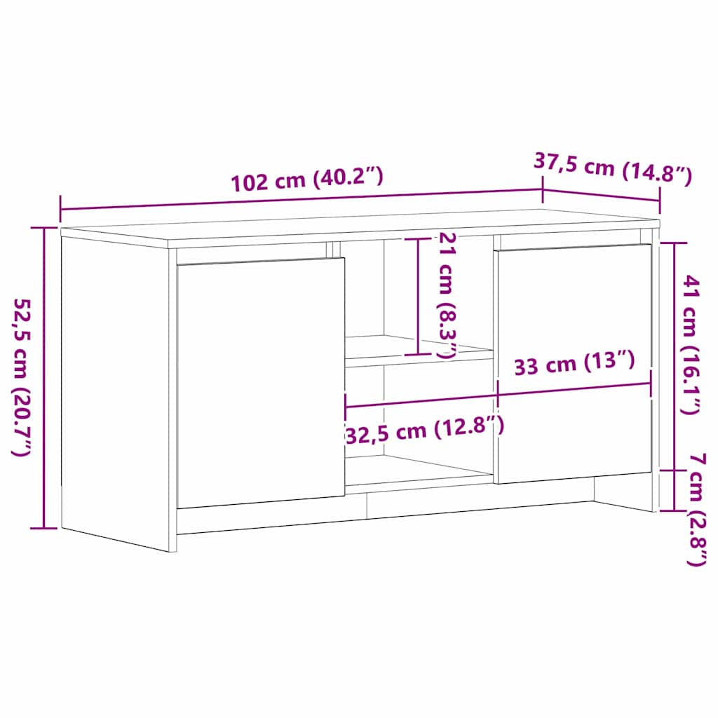 TV-skåp Svart Ek 102 x 37,5 x 52,5 cm Konstruerat trä