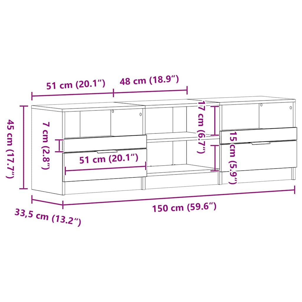 TV-skåp med låda Svart Ek 150 x 33,5 x 45 cm Konstruerat trä